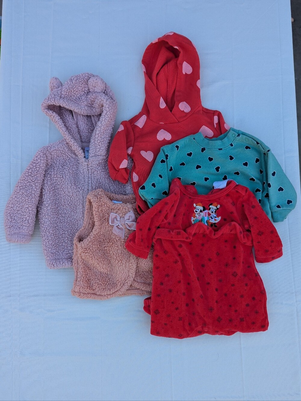 Bundle Of Baby Girls Lot Of 5 Winter Clothes Jacket, Vest, Sweaters, & Romper